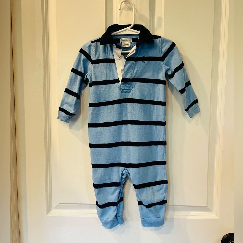 Polo Ralph Lauren Baby Boys Striped Rugby Cotton Coverall, Size 12M